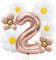DazzJoy Geburtstagsdeko 2 Jahre Mädchen mit Gänseblümchen Folienballon, Luftballon Deko 2. Geburtstag Mädchen Junge, Folienballon 2 Rosegold für Deko Kindergeburtstag 2 Jahre, Ballon 2 Geburtstag Deko