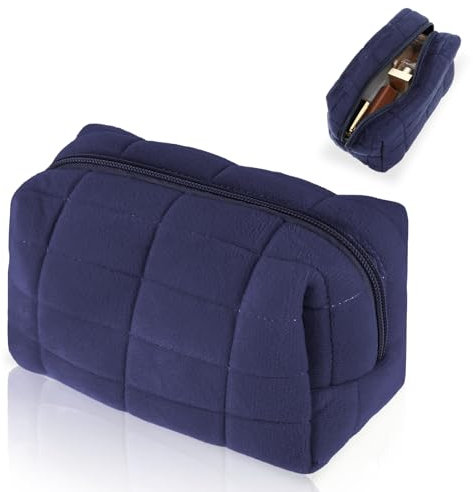 Sibba Makeup Bag Soft Pouch Pencil Case Aesthetic Cosmetic Pouch Bathroom Shower Fuzzy Plush Toiletry Organizer Make Up Organize Accessories Travel Bag Y2k Purse Containers Women (Navy)