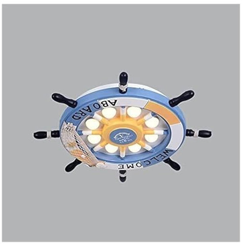 Ceiling Lights Nautical Marine Ship Ceiling Light Steering Wheel Gear Ceiling Lamp Hanging Pendant Light Fishing Net Hemp Rope Decor Rudder Wall Lamp Pirate Sailor Home Lighting Chandelier, Multi