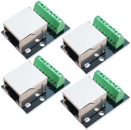 GOMETY 4-teilige RJ45 Ethernet Breakout Platine, Schraubklemmenadapter, 2,54mm Pitch 8-poliger RJ45 Schraubanschluss, CCTV/DVR Ethernet Verbindungsstück