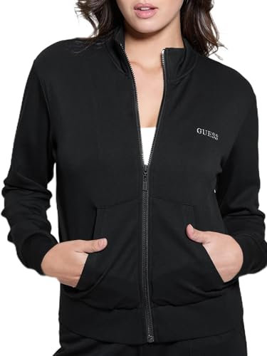 GUESS Eco Gelsey Damen-Sweatshirt mit durchgehendem Reißverschluss, Schwarz (Jet Black), S