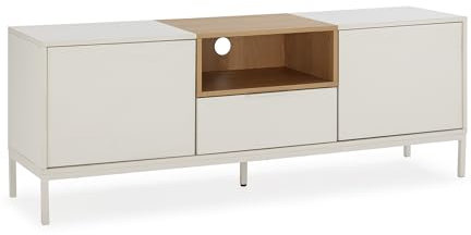 HOMN LIVING Mueble TV Nieve 2 Puertas 1 cajón Color Blanco/Roble, 150 cm (Ancho) 40 cm (Profundo) 55 cm (Altura)