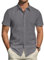 J.VER Men's Dress Shirt Short Sleeve Shirts Dark Grey Flex Button Up Business Casual Plain Formal Shirts S