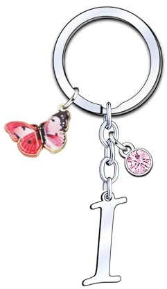 KJKJKJ lettre Initiale Porte-clés Cadeau Femme Homme,Argent A-Z 26 lettre initiale Pendentif Porte-clés de Noël Cadeau,Amie Cadeau Maman Sœurs Amie Collègue Marraine Mamie Idée Cadeau (I)