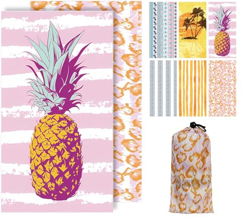 Strandtuch Mikrofaser - 180*100 cm Strandhandtuch XXL mit Kostenloser Aufbewahrungstasche, 250 GSM Strandtuch Sandfrei Schnelltrocknend, Wasserabsorbierend, Geeignet für Schwimmen & GYM(Ananas)