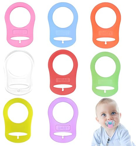 LAJUP 8pcs Attache Tetine Silicone, Transparent Attache Tetine Mam, Adaptateur Attache de Sucette, Adaptateur Bague pour Tétine, Bouton Silicone Anneau pour Bebe, pour Sucette