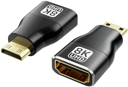 8K Mini HDMI to HDMI Adapter 2 Pack, HDMI 2.1 Female to Mini HDMI Male Adapter, Bidirectional, Supports 8K@60Hz, 4K@144Hz, 2K@240Hz, HDR 3D, for Raspberry Pi Zero, Camera, Monitor, HDTV, Projector