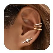 Dochais 3 Pièces Ear Cuff Or pour Femme Faux Piercing Oreille Boucle Oreille Sans Trou Manchette Oreille Femme Réglables Non Piercing Cartilage Clip Helix Boucles d'Oreilles pour Femmes B