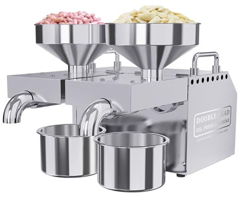Presse a Huile de Noix Double Sorties D'Huile, Graines Et Noix Presse a Huile Faible Bruit Presse Huile Pressage à Froid/Chaud Montage Rapide