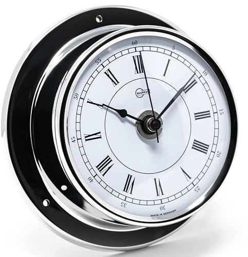 Barigo 683RFPO Tempo Quarzuhr, Glas, Edelstahl-Gehäuse poliert | arabische Ziffern, weißem Ziffernblatt, Schiffsuhr, maritime Wanduhr, maritimes Design, 110x35 mm Breite/Tiefe