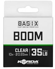 Korda Basix Boom 15,9 kg 10 m, klares Fluorkohlenstoff, steife Auslegermaterial, perfekt für Spinner, Scharnier-, Steife und Kombi-Karpfenvorfächer, hervorragende Crimpeigenschaften.