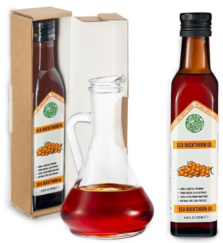 Olio di Olivello Spinoso Siberiano - 250 ml Olio di Frutta di Hippophae Monovarietale Extra Vergine Non Raffinato Spremuto a Freddo