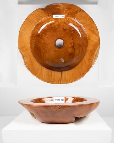 WOHNFREUDEN - Lavabo rotondo in legno di teak, 45 cm, colore marrone