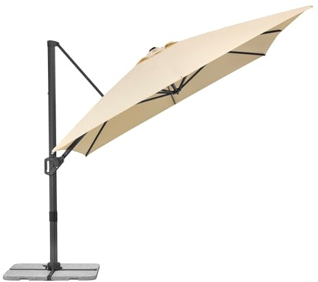 Schneider Ampelschirm TAVO 400 x 300 cm – UV-Schutz, 360° drehbar, neigbar, air-vent, lichtecht, inkl. Plattenständer & Schutzhülle – anthrazit/natur
