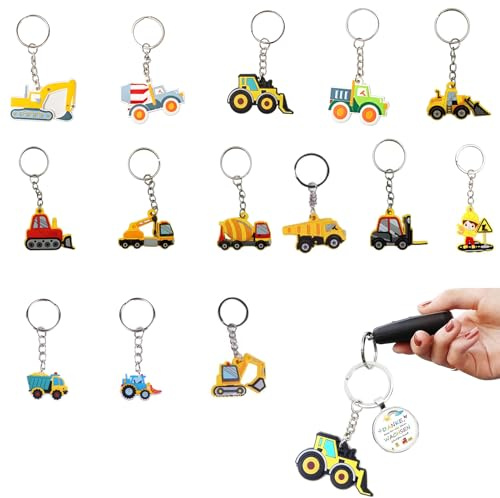 ZXNJA 14 Stück Schlüsselanhänger Traktor,Baumaschinen Schlüssel Set,Traktor Schlüsselanhänger,Baufahrzeuge Schlüsselanhänger,Baustelle,Bagger Spielzeug Schlüsselanhänger,für dekorativer Anhänger