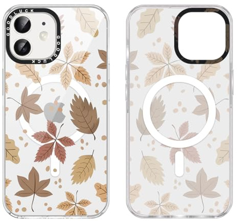 Xylota Handyhülle Magnetische für iPhone 12/iPhone 12 Pro 6,1 Hülle mit Aesthetic Blumen Ahornblatt Herbst Muster, Durchsichtig Mädchen Case Kompatibel mit MagSafe,Weich Silikon Stoßfeste Schutzhülle