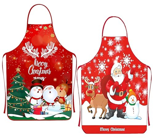 SUFANG Weihnachtsschürze, 2 Stück Weihnachtsküchen Schürze für Damen Männer, weihnachtsschürze lustig,Weihnachten Schürzen für Weihnachtsmann Schneemann für Kinder Erwachsene Backen Kochen