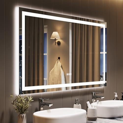 GarveeHome 45x30 LED Bathroom Mirror with Lights, Dimmable, Anti-Fog, Backlit + Front Lit, Lighted Bathroom Vanity Mirror for Wall, Memory Function, Shatter-Proof (Horizontal/Vertical)