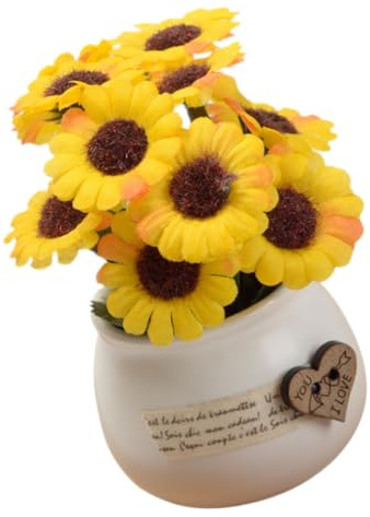 Healifty Mini Vaso Girasole Finto in Decorativo per Cucina e Bagno Pianta Artificiale Realistica Manutenzione Bonsai da Scrivania per Ufficio e Casa