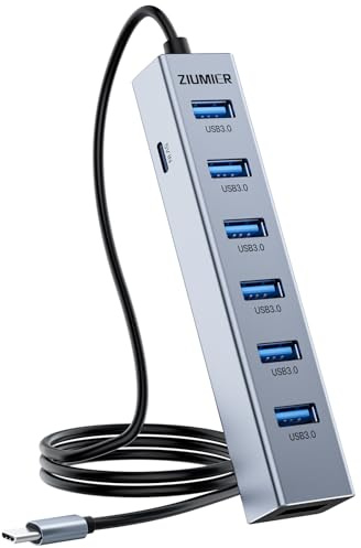 ZIUMIER USB C HUB, 7 Ports USB C to USB 3.0 Hub Aluminum Alloy | USB 3.0 Data Port, 5Gbps USB Splitter Compatible for Laptop, MacBook, iPad, Surface Pro, XPS