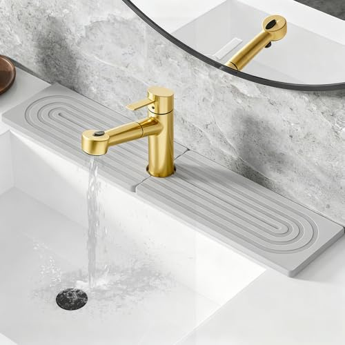 Fyrdm Tappetino Paraspruzzi per Lavello da Cucina in Pietra | 45x10cm Rubinetto in Diatomite in Pietra, Grigio Protettore del Lavandino Super Assorbente, per Cucina, Bagno, Lavello