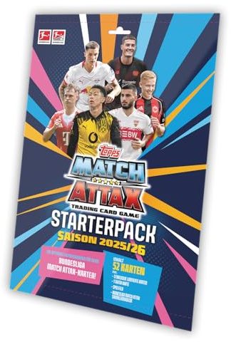 Bundesliga Match Attax 25/26 - Starterpack (Online-exklusiv) - 52 Bundlesliga Match Attax-Karten, darunter 3 Exklusive Le‘s + 1 Taktikkarte.