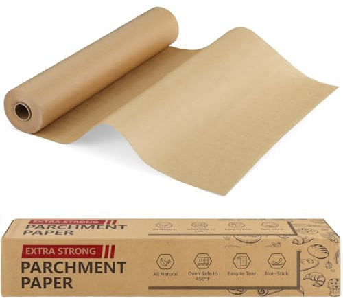 Dntorx Baking Paper Roll 38CM x 75M Brown Unbleached Parchment with Cutter