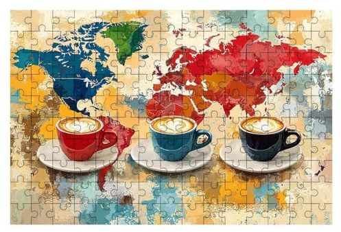 Puzzle 5000 Teile Weltkarte, Puzzle Kaffee, Klassische Puzzles für Erwachsene, Puzzel für Die Ganze Familie, Holzpuzzle Deko Wohnzimmer, Puzzlespiele mit Exquisiter Verpackungsbox für Geschenke -2476