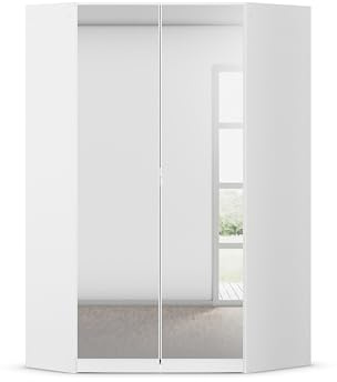 Rauch Möbel Costa, Eckschrank, Farbe Weiß, Breite 117 cm | Eckkleiderschrank, 2-türig, mit Spiegel, Zubehör Premium, für Schlafzimmer, Kinderzimmer, Babyzimmer, Garderobe, Flur