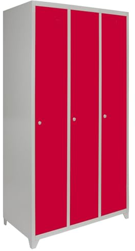 Monster Shop Storage Lockers Metal Lockable 3 Door Unit School Changing Room Staff Work Office Steel Red Grey Strong Furniture Cupboard Cabinet