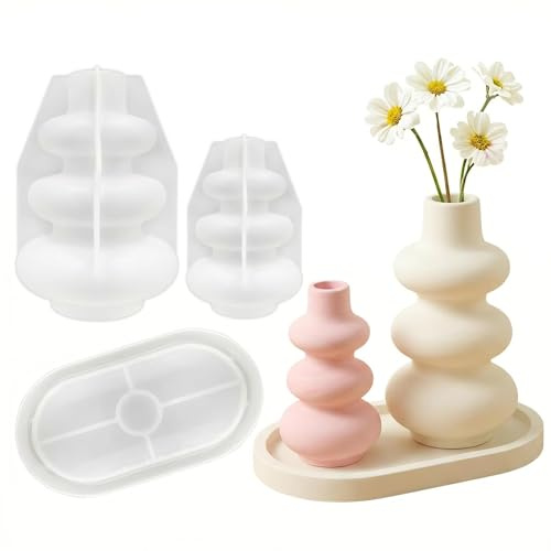 3 Stück Vase Silicone Moulds, DIY Vases Epoxy Resin Moulds, 2 Vases + 1 Tray, Casting Moulds, Handmade Flower Pots Silikonform, Vase Set Moulds for DIY Crafts Home Decor,Blumentopf Beton Form