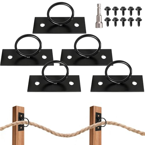 Lot de 5 supports de corde, supports de corde, supports de clôture avec 10 vis et une clé à molette, kit de support de corde en acier inoxydable, support de câble pour clôtures, escaliers, pont