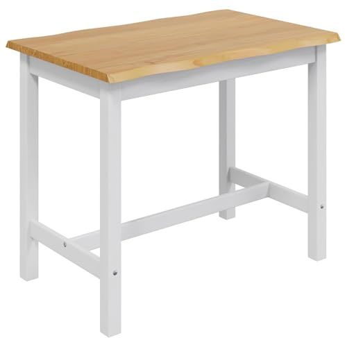 KNERPWD EKAI Stehtisch, weiß, 112 x 70 x 91 cm, massives Kiefernholz | Rustikales industrielles Design, einzigartiger Rand, lackiert, pflegeleicht