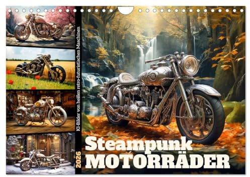 Steampunk Motorräder (Wandkalender 2026 DIN A4 quer), CALVENDO Monatskalender: KI-Bilder von heißen retro-futuristischen Maschinen (CALVENDO Mobilitaet)