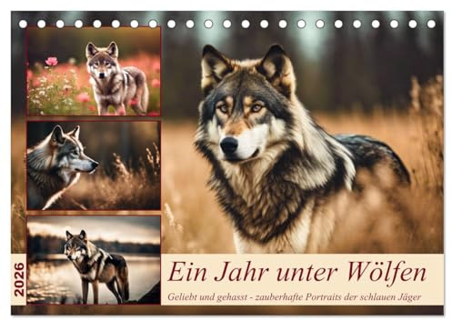 Ein Jahr unter Wölfen (Tischkalender 2026 DIN A5 quer), CALVENDO Monatskalender: Geliebt und gehasst - zauberhafte Portraits der schlauen Jäger (CALVENDO Tiere)