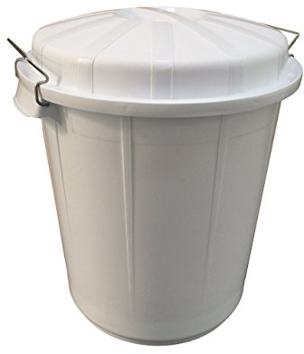 70 Litre White Industrial Food Grade Catering Waste Round Plastic Bin with Clip on Lid - Industrial Heavyweight Strength, High Temperature Range - Diameter 495mm x Height 585mm (1)