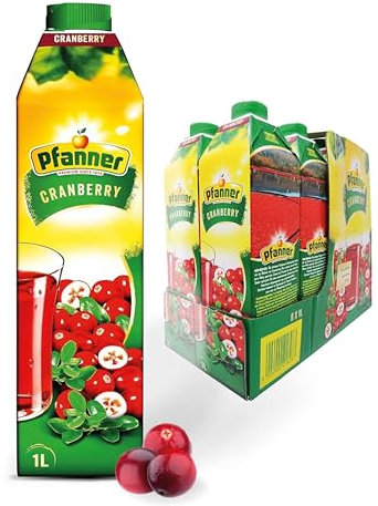 Pfanner Cranberry Fruchtgetränk (8 x 1 l) - 20 % Fruchtgehalt – Getränk aus Cranberrys im Vorratspack