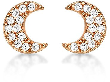 Diamond Treats Piccoli Orecchini Oro Rosa a Forma di Luna in Argento 925, Orecchini Mezzaluna per Donne, Ragazze e Bambine, Eleganti Orecchini Oro Rosa Donna con Pietre Zirconi