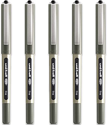 Uni-ball 153544320 UB-157ye Fine Kugelschreiber, Uni Super-Tinte, 0.7 mm Spitze, 5 Stück schwarz