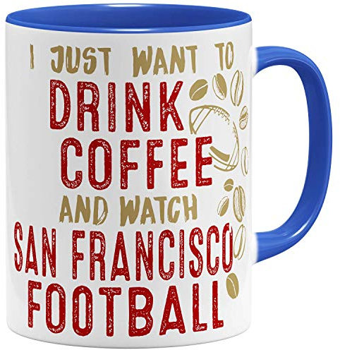 OM3® - San-Francisco-Coffee - Tasse - Keramik Becher - American Football Mug - 11oz 325ml - Beidseitig Bedruckt - Royalblau