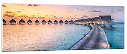 Panorama Bilder auf Glas Malediven Meer Glasbild 90x30cm Wandbilder Dekoration Wohnzimmer Schlafzimmer Küche Klein Wanddeko Bild im Glas Wand Kunstdruck Art Modern Wall Decor Glasdruck GAB90x30-4082