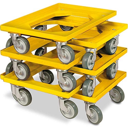 80x Transportroller für 600x400 mm Eurobehälter, gelb, 4 Lenkrollen, graue Gummiräder