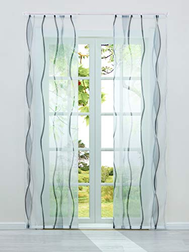 Delien Voile Schiebegardinen Streifen Vorhang Flächenvorhänge Transparenter Gardine mit Klettband Wohnzimmer Fensterschals inkl. Beschwerungsstange (2er-Pack, je H/B: 175/57 cm),Grau