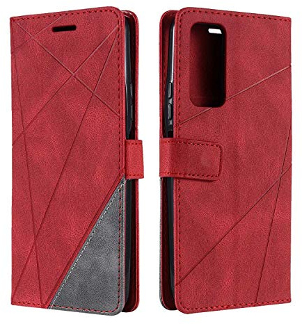 SONWO Hülle für Huawei P Smart 2021, Premium Leder PU Handyhülle Flip Case Wallet Silikon Bumper Schutzhülle Klapphülle für Huawei P Smart 2021, Rot