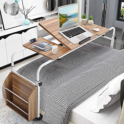 Greensen Overbed Table, Rolling Storage Trolley Mobile Computer Desk, Laptop Desk Over Bed Table, Computer Workstation Laptop Desk Adjustable (Oak)