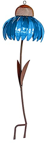 KKPLZZ Vogelfutterstation für draußen, Metall Blume Stakes Sensation Pink Kegelblume Vogelfutterhaus Wildvögel Futterschale Garten Hof Dekoration Geschenk