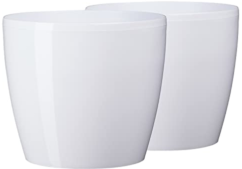 Tymar Blumentopf, 2er-Pack, Pflanzentopf aus Kunststoff, Moderne, Runde Form (Weiß, ø 21 cm)