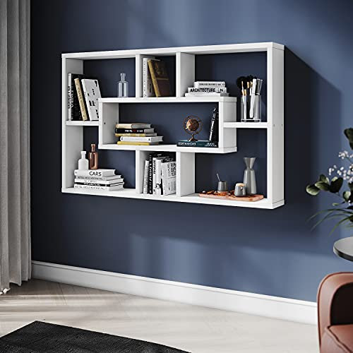ELEGANT Wall Mounted Shelf Bookcase, Multi-Compartment Display Wall Shelves, Perfect for Living Room, Bedroom, Bookcase Storage Home Furniture,White