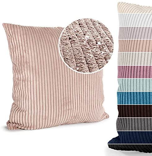 ANRO Kissenbezug Kissenhüllen Kissen Deko-Kissen Zierkissen Zierkissenbezug Kordsamt Altrosa 40x40cm mit Füllung