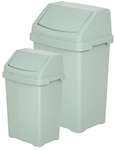 JMS we create smile [Set of 2] Silver Sage 25 Litre and 50 Litre High Grade Plastic Swing Flip Top Waste Rubbish Kitchen Bin Dustbin